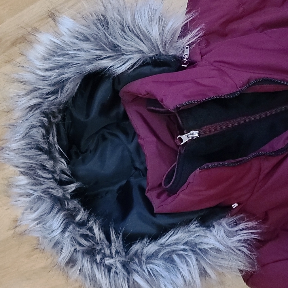 Free Country puffer coat w removable zipper fur hoodie maroon color size small - Picture 3 of 12